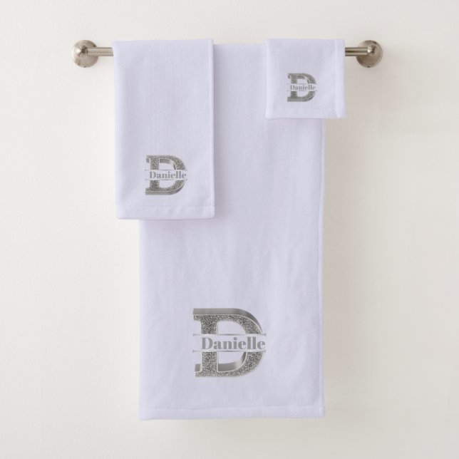 Conjunto De Toalhas Personalizado D Monograma Inicial de Prata Seu Nom (Insitu)