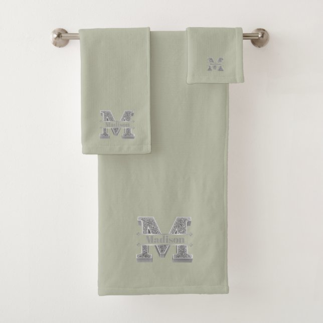 Conjunto De Toalhas Personalizado M Inicial Silver Monograma Seu Nome (Insitu)