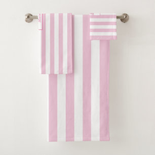 Conjunto De Toalhas Personalizado Rosa e Branco Listrado