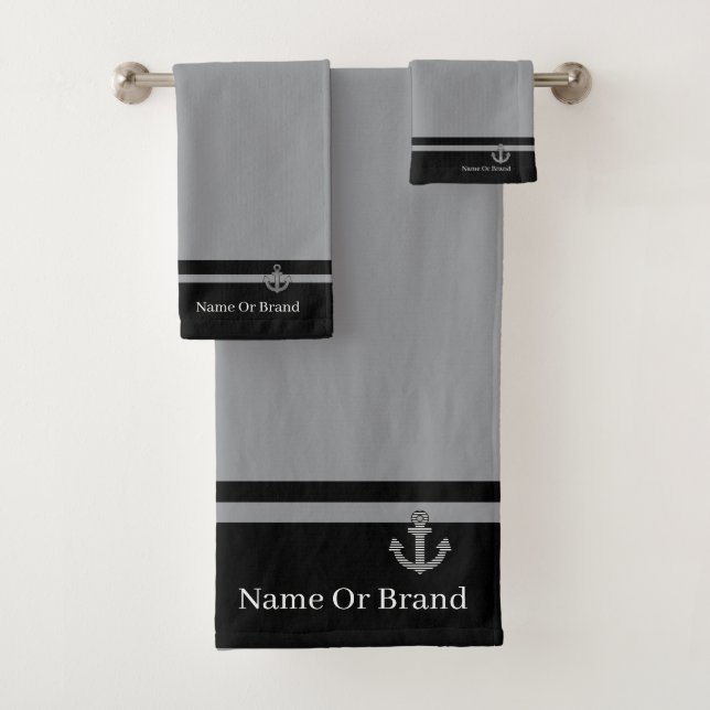 Conjunto De Toalhas Personalizar âncora de Cinza Preta de Banda Dupla (Insitu)