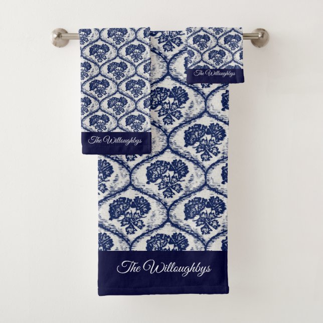 Conjunto De Toalhas Personalizar Padrão Floral Azul com Efeito Batik (Insitu)