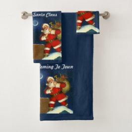 Conjunto De Toalhas Personalize o Natal do Papai Noel em Blue Bath Tow