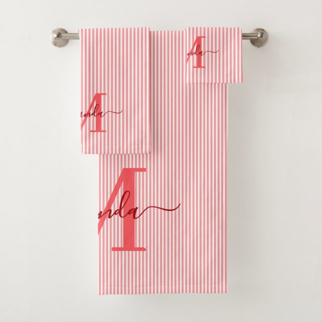 Conjunto De Toalhas Personalized Monogram Red & White Stripes (Insitu)