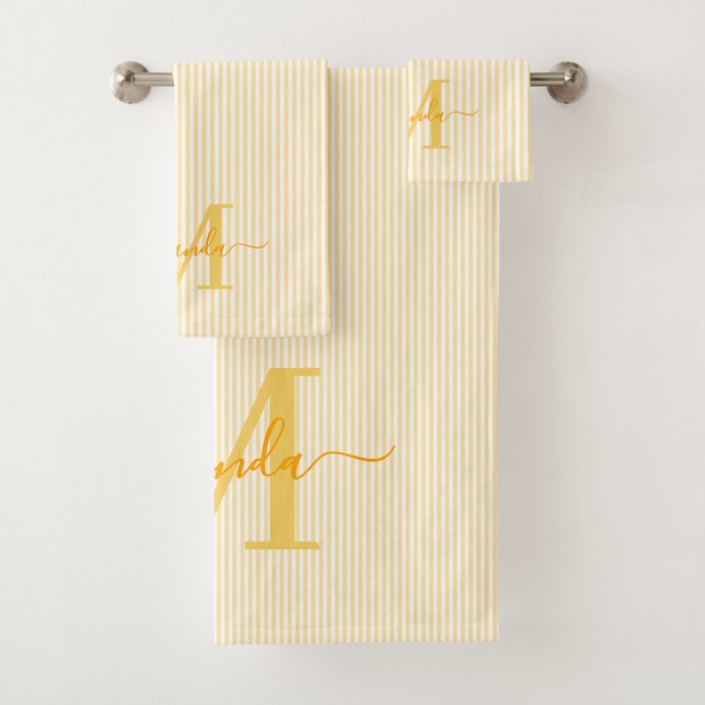 Conjunto De Toalhas Personalized Monogram Yellow & White Stripes (Insitu)