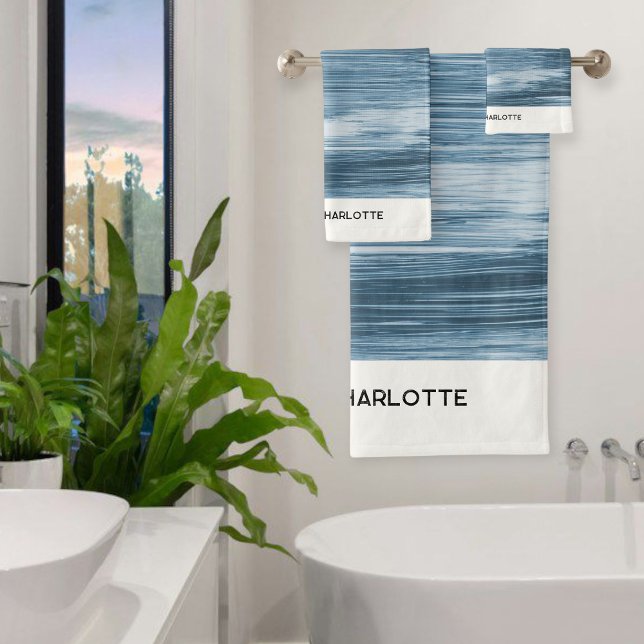 Conjunto De Toalhas Personalized Towel Set, Shaded Blue Ombre, Elegant (Criador carregado)