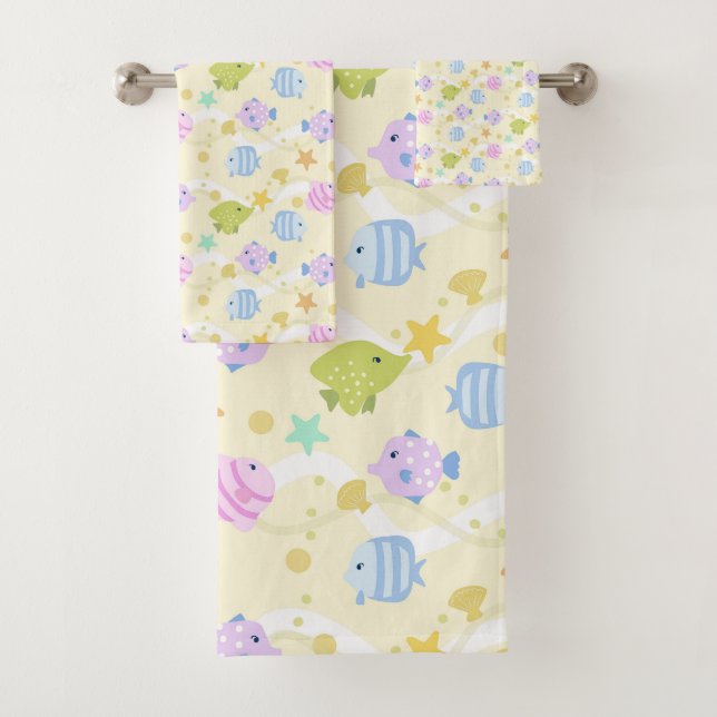 Conjunto De Toalhas Pescadas Cachorosas Pastel Amarelo (Insitu)