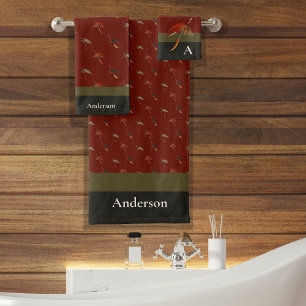 Conjunto De Toalhas Pescadores Voos Voos Voos Maroon Olive Bath