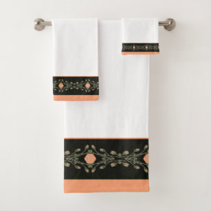 Conjunto De Toalhas Pêssego Branco na moda com Verde e Preto