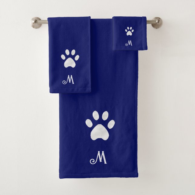 Conjunto De Toalhas Pet Paw & Monograma no Marinho Blue Bath Totoset (Insitu)
