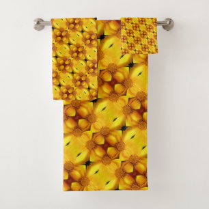 Conjunto De Toalhas Pétalas De Flor Amarelo E Padrão Central