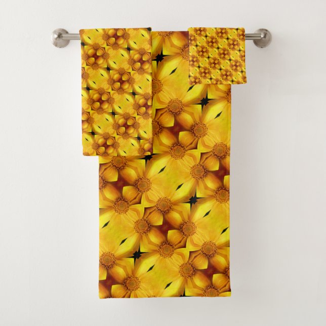Conjunto De Toalhas Pétalas De Flor Amarelo E Padrão Central (Insitu)
