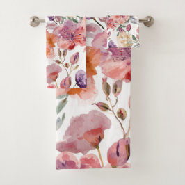 Conjunto De Toalhas Pétalas de Pêssego Flores de Aquarela Botânica Flo