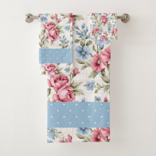 Conjunto De Toalhas Petunias rosa e margaridas azuis
