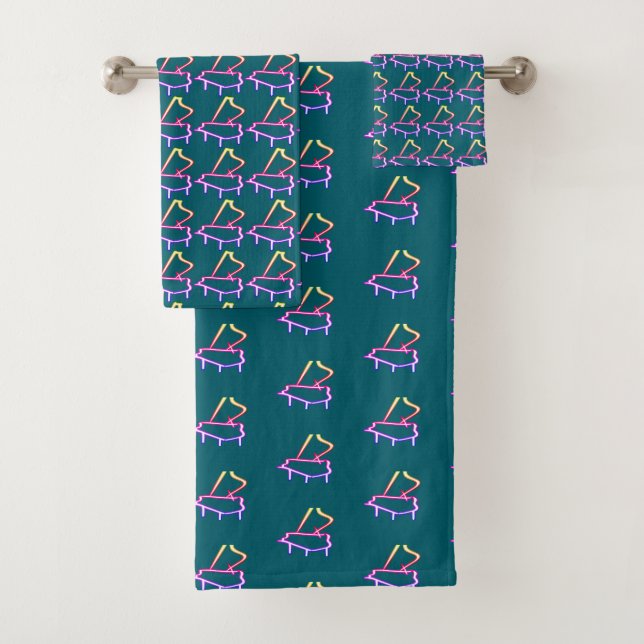 Conjunto De Toalhas Piano Azul-Cinzento Embelezado (Insitu)