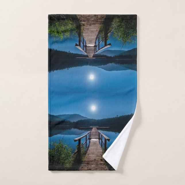 Conjunto De Toalhas Píer à noite sob lua cheia (Toalha de mão)