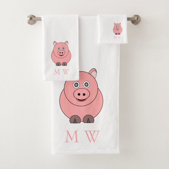 Conjunto De Toalhas Pig Design Monogrammed (Insitu)