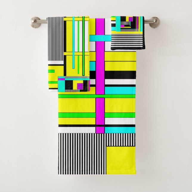 Conjunto De Toalhas Pillo de néon geométrico abstrato geométrico brilh (Insitu)