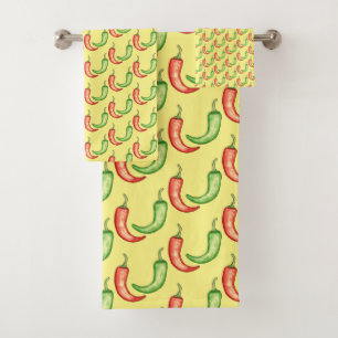 Conjunto De Toalhas Pimentos De Mola Vermelha E Verde