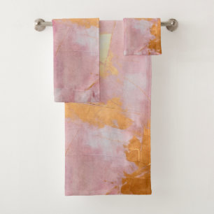 Conjunto De Toalhas Pincel Artístico Trave Dourado e Rosa