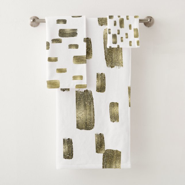 Conjunto De Toalhas Pincel de Tinta Moderna Dourado Cobre Bronze Brilh (Insitu)
