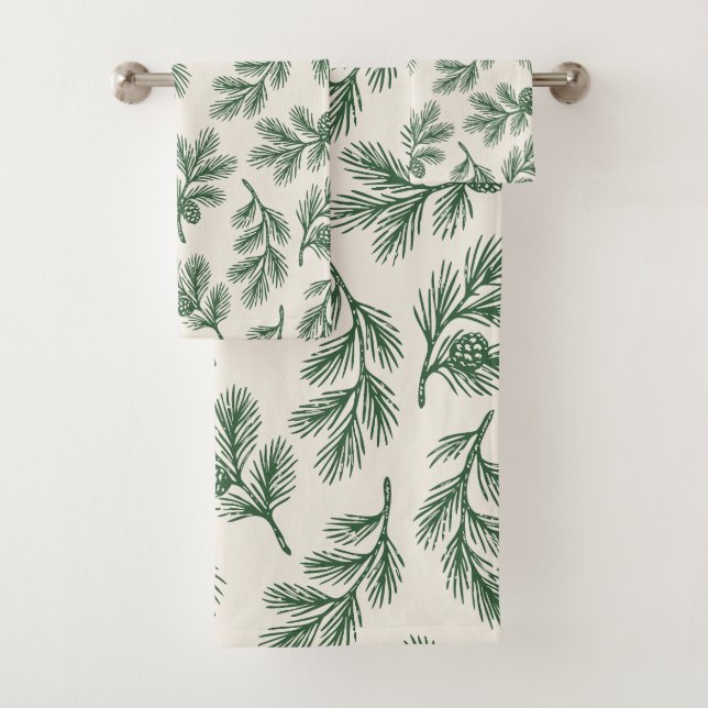 Conjunto De Toalhas Pine Needle Lane - Padrão Botânico de Pinha (Insitu)