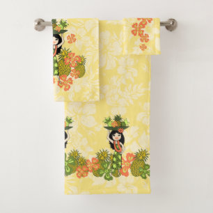 Conjunto De Toalhas Pineapple Luau Hawaiian Hula Girl Coordination Lem