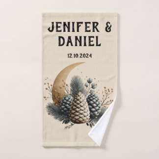 Conjunto De Toalhas Pinecones e Crescent Moon Winter Love