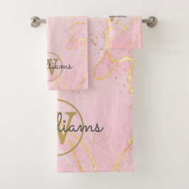 Conjunto De Toalhas Pingente de Ágata Geodo Dourado Monograma