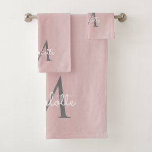 Conjunto De Toalhas Pingo de Brilho Rosa Monograma Elegante Grafia Fem