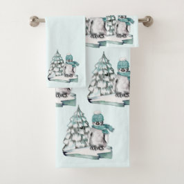 Conjunto De Toalhas Pinguim Branco de Algodão Fofo Árvores de Neve de
