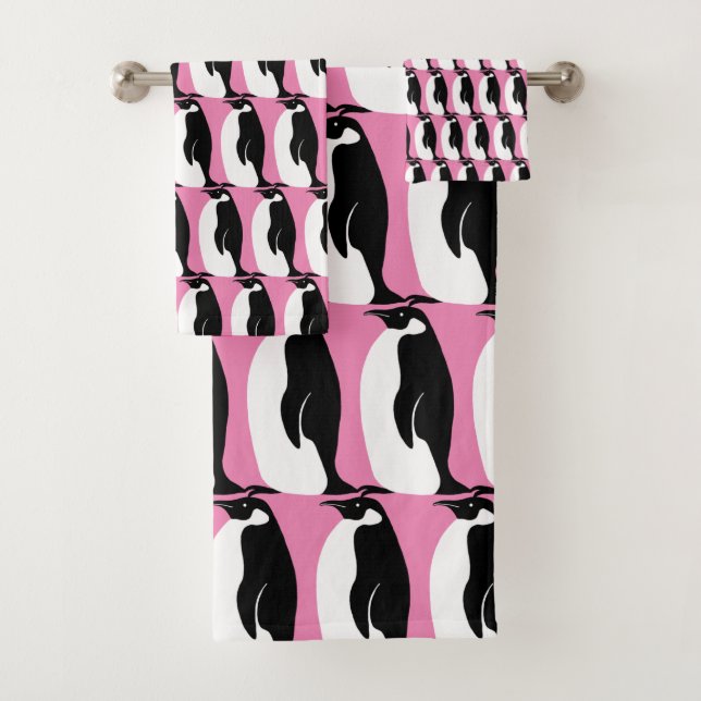 Conjunto De Toalhas Pinguim - Padrão Cor-de-rosa preto branco (Insitu)