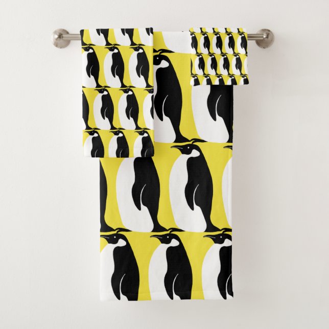 Conjunto De Toalhas Pinguim Padrão Iluminando Amarelo Branco (Insitu)