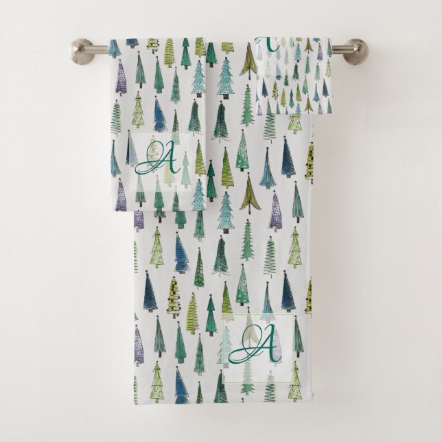 Conjunto De Toalhas Pinheiros da Floresta Inverna Decoração Monogramad (Insitu)