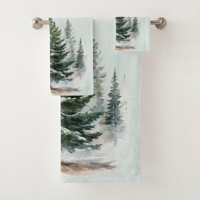 Conjunto De Toalhas Pinheiros De Aquarelas Floresta De Pinheiro De inv (Insitu)