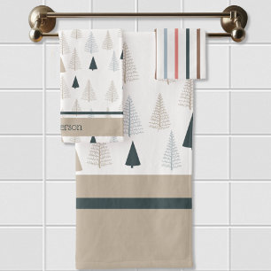 Conjunto De Toalhas Pinheiros Primitivos em Branco