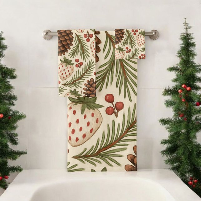 Conjunto De Toalhas Pinho Verde Vermelho e Aquarela Russa de Feriado B (Criador carregado)