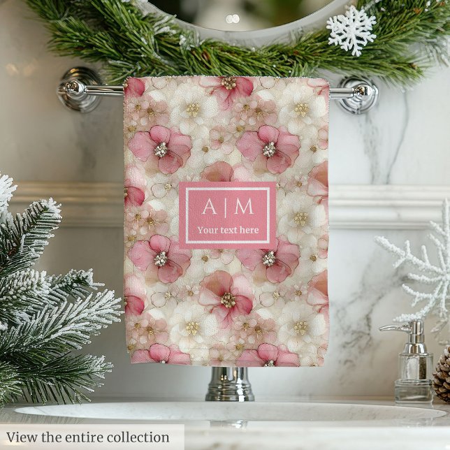 Conjunto De Toalhas Pink and Gold Floral Bath Towel Modern Chic Gift (Pink and Gold Floral Bath Towel Modern Chic Gift)