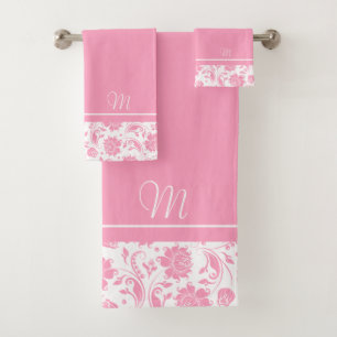 Conjunto De Toalhas Pink and white vintage damasks monogram