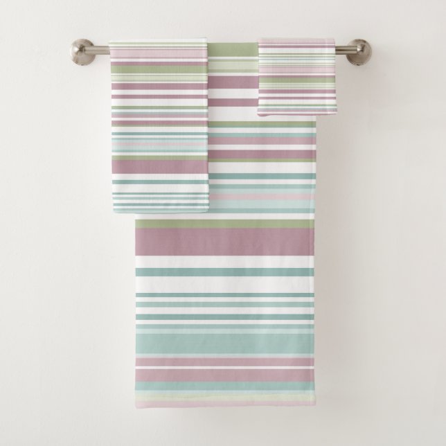 Conjunto De Toalhas Pink, Aqua, mint, spring rain and mauve stripes (Insitu)