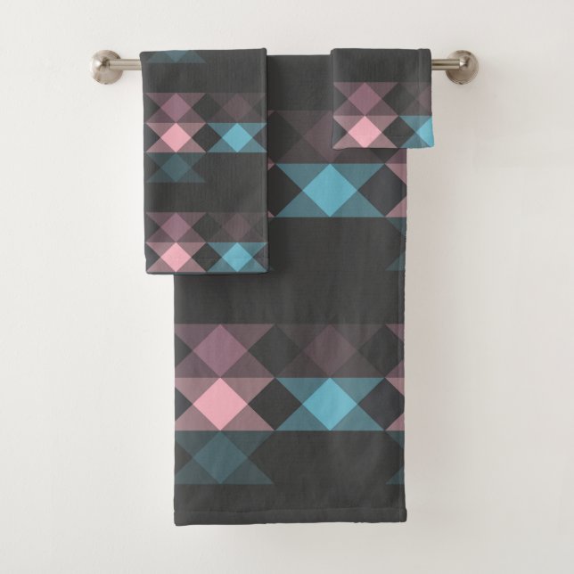 Conjunto De Toalhas pink blue and gray geometric (Insitu)
