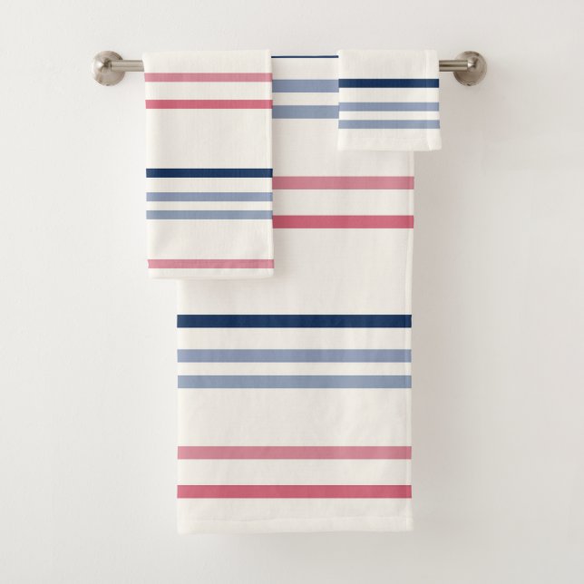 Conjunto De Toalhas Pink blue and white stripes (Insitu)