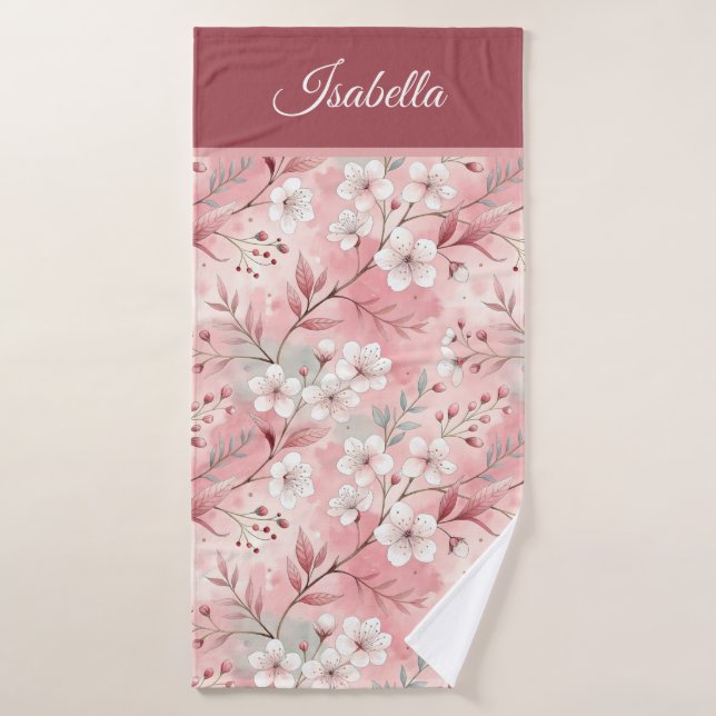 Conjunto De Toalhas Pink cherry blossom Personalized (Toalha de Banho)