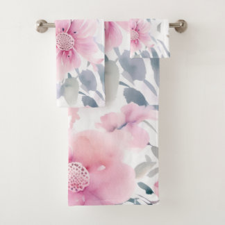 Conjunto De Toalhas Pink Floral Watercolor