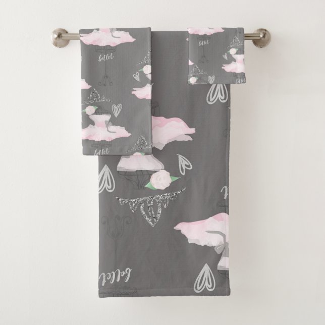 Conjunto De Toalhas Pink & Grey Couture Bailarina Meninas Caprichoso C (Insitu)