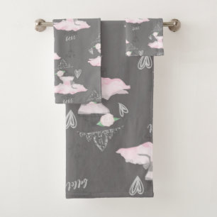 Conjunto De Toalhas Pink & Grey Couture Bailarina Meninas Whimsical Ch