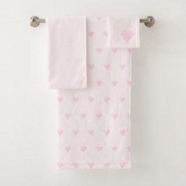 Conjunto De Toalhas Pink Love Heart Pattern