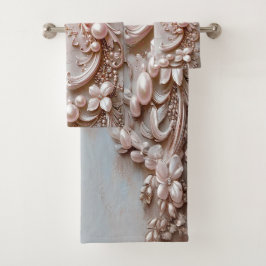 Conjunto De Toalhas Pink Ornate Pearl and Floral Towel Set