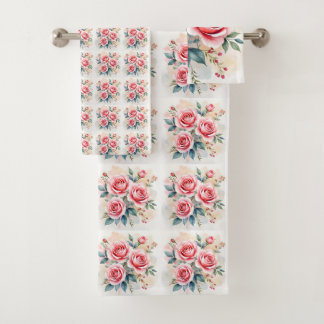 Conjunto De Toalhas Pink Roses Beautiful Luxury Modern Collection