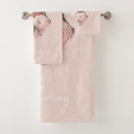 Conjunto De Toalhas Pink Roses Floral Elegant Vintage Name Monogram