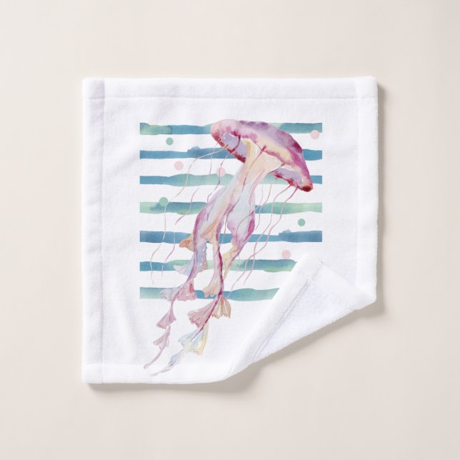 Conjunto De Toalhas Pink Watercolor JELLYFISH Beach Coaston AVALON (Pano de lavar)
